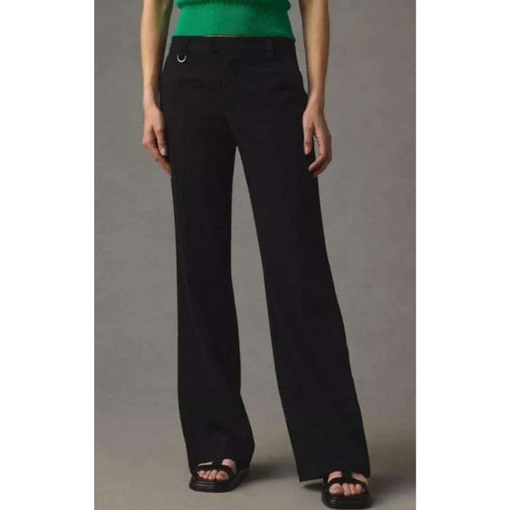 Anthropologie Womens 10 Black Wide Leg‎ Trousers Zipper Hem Dress Pants